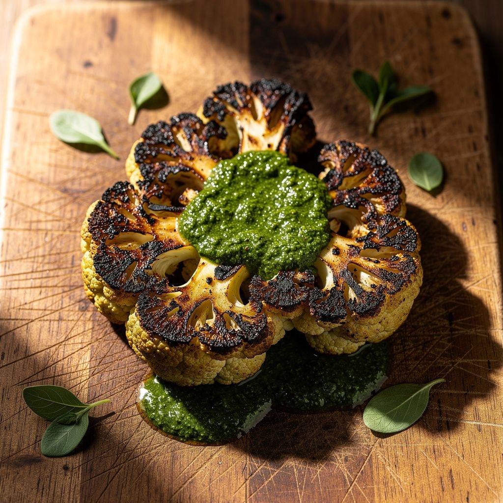 Grilled Cauliflower Steaks with Chimichurri