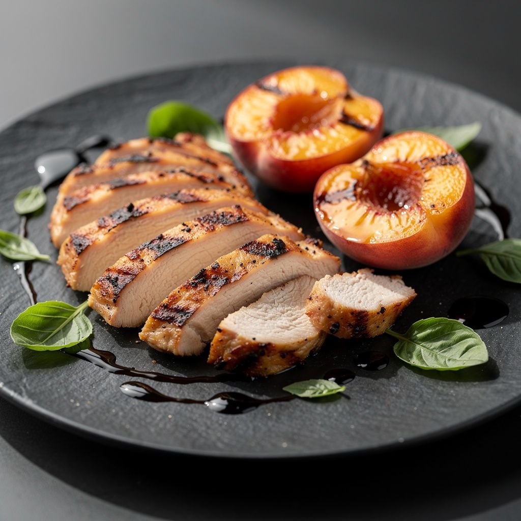 Grilled Chicken Breasts with Peach and Basil