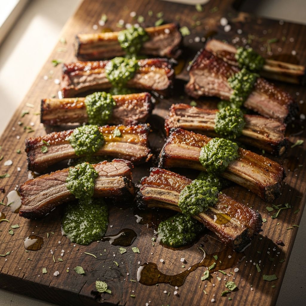 Smoked Lamb Rib Rack with Mint Chimichurri